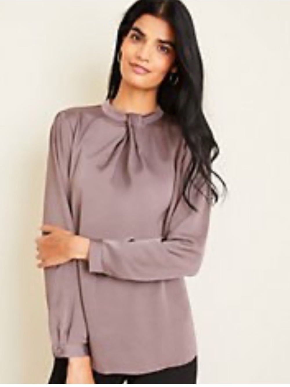 Ann Taylor Taupe Mock-Neck Blouse
